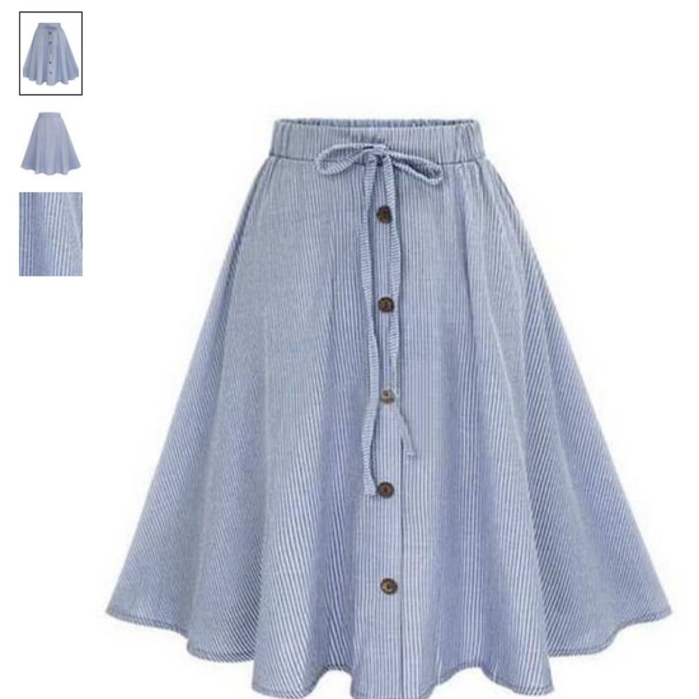 Vertical Striped Buttoned Front Skirt